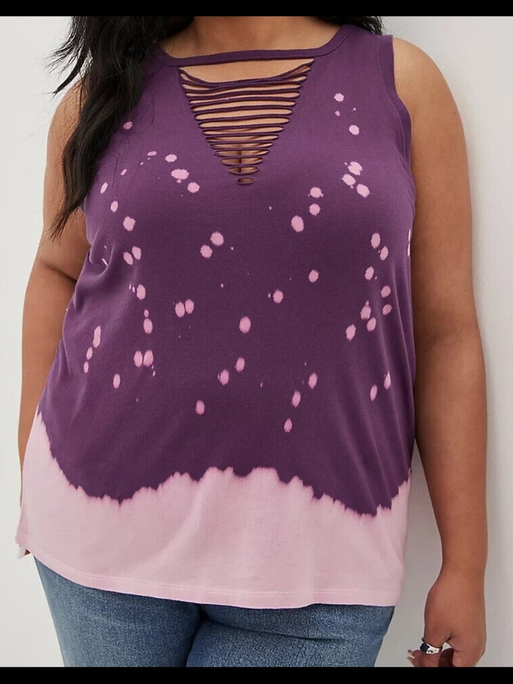 🖤 Torrid Purple Tie Dye Slasher Tank Top | 3X | Relaxed Fit | Distressed Look